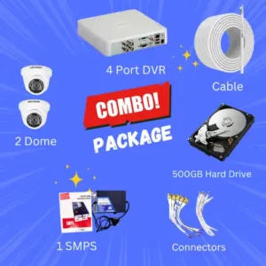 Image of Combo Package - 1 Dome CCTV,1 Bullet CCTV, 4 Channel DVR, 1 SMSP, 500GB Hard Drive, Cable Bundle, Connectors