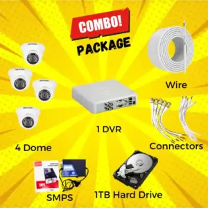 Banner image of Combo Package - 4 Dome CCTV, 1 DVR, Wires, SMPS, Connectors, Hard Drive