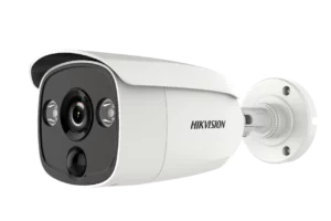 Visual representation of the Hikvision DS-2CE12D8T-PIRLO 2 MP Ultra Low Light PIR Fixed Camera. This specialized camera model incorporates Passive Infrared (PIR) technology for enhanced low-light performance. With a 2 MP resolution, this compact fixed camera is designed to provide reliable and high-quality surveillance, particularly in scenarios with challenging lighting conditions, making it an ideal choice for security monitoring.