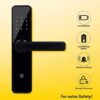 Photograph of the Yale YDME 50 Pro Smart Door Lock in elegant black finish, suitable for both home and office environments. The smart lock offers advanced security with multiple access options, including a pincode keypad, RFID card technology, and mechanical keys. Its versatile design provides modern access convenience while ensuring traditional backup access methods.