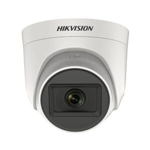 Hikvision 5MP Audio Mini Bullet Camera DS-2CE76H0T-ITPFS: 5 MP resolution, Digital WDR, Smart IR up to 25m, built-in mic, 4 in 1 video output, IP67.
