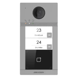 Image of Hikvision Outdoor Bell unit of Video Door Phone. It Contains two button in outdoor panel for two floor building. Brand and Model no is Hikvision DS-KV8213-WME1