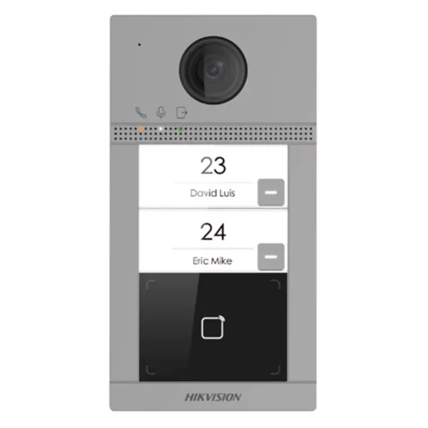Image of Hikvision Outdoor Bell unit of Video Door Phone. It Contains two button in outdoor panel for two floor building. Brand and Model no is Hikvision DS-KV8213-WME1